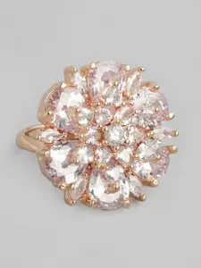 justpeachy Rose Gold-Plated Stone-Studded Circular Shape Finger Ring