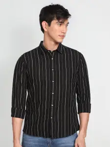 Flying Machine Spread Collar Vertical Striped Casual Shirt