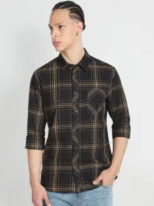 Flying Machine Spread Collar Slim Fit Tartan Checked Pure Cotton Casual Shirt