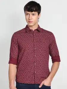 Flying Machine Spread Collar Slim Fit Floral Printed Pure Cotton Casual Shirt