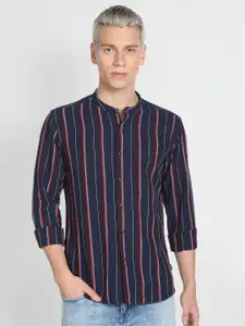 Flying Machine Mandarin Collar Slim Fit Vertical Striped Casual Shirt