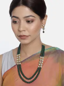 I Jewels 18Kt Gold-Plated Stone-Studded & Beaded Necklace and Earrings