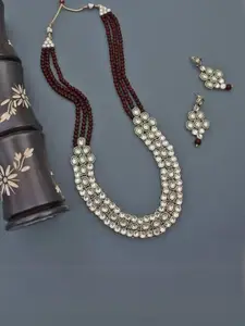 I Jewels 18Kt Gold-Plated Kundan-Studded & Beaded Necklace and Earrings