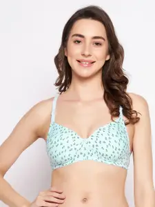 Clovia Padded Non-Wired Full Cup Floral Printed T-shirt Bra
