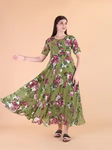 PRENEA Floral Printed Fit & Flare Maxi Ethnic Dress