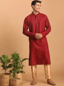 VASTRAMAY Striped Mandarin Collar Kurta With Pyjamas