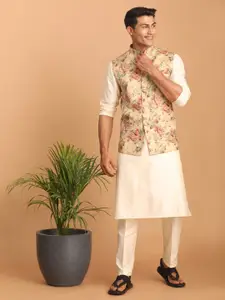 VASTRAMAY Mandarin Collar Kurta with Pyjamas & Nehru Jacket