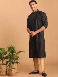 VASTRAMAY Striped Mandarin Collar Kurta With Pyjamas