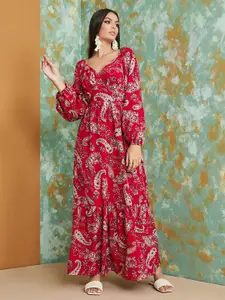 Styli Red Ethnic Motifs Print Maxi Dress