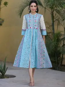 Juniper Floral Embroidered Flared Cotton Midi Dress