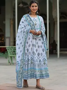 Juniper Ethnic Motifs Printed Sequined A-Line Ethnic Dress & Dupatta