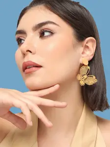 SOHI Gold Plated Contemporary Drop Earrings