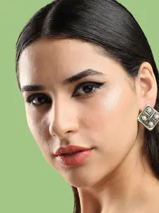 SOHI Gold-Plated Beads Studded Square Studs Earrings