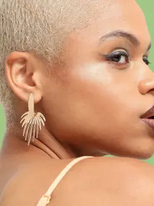 SOHI Gold-Plated Contemporary Drop Earrings