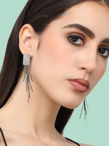 SOHI Silver-Plated Contemporary Drop Earrings