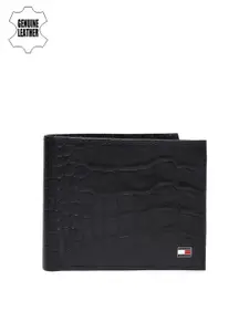 Tommy Hilfiger Men Black Textured Genuine Leather Two Fold Wallet
