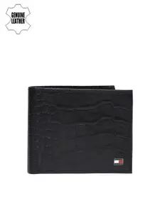 Tommy Hilfiger Men Black Textured Genuine Leather Two Fold Wallet