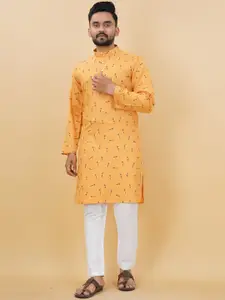 PREMROOP- THE STYLE YOU LOVE Band Collar Floral Printed Straight Cotton Kurta