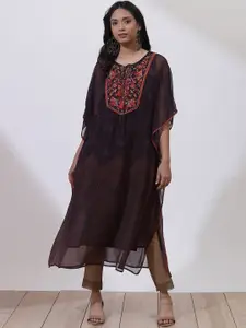 Lakshita Plus Size Ethnic Motifs Printed Thread Work Sequined Kaftan Kurta