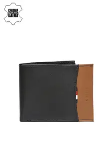Tommy Hilfiger Men Black & Brown Colourblocked Two Fold Leather Wallet