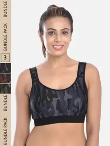 FIMS Pack Of 3 Printed Full Coverage Sports Bra
