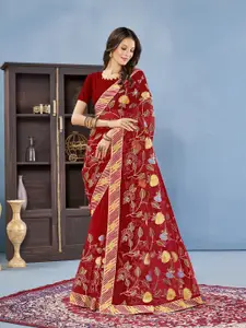 Anouk Floral Embroidered Net Saree