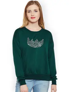 Belle Fille Women Teal Green Solid Sweatshirt
