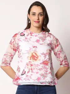 Vastraa Fusion Floral Printed Round Neck Georgette Top