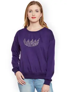 Belle Fille Women Purple Solid Sweatshirt