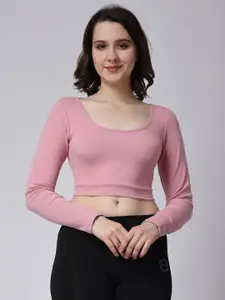 The Label Bar Ribbed Cotton Long Sleeves Crop Fitted Top