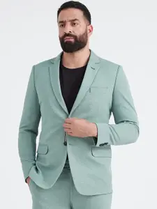 MR BUTTON Men Self Design Slim Fit Single-Breasted Casual Blazer