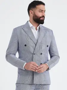 MR BUTTON Checked Double-Breasted Slim-Fit Cotton Blazers