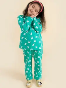 pspeaches Girls Graphic Printed Pure Cotton Night Suit