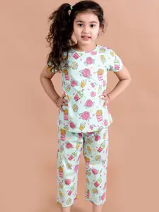 pspeaches Girls Conversational Printed Pure Cotton Night Suit