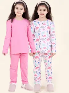 pspeaches Girls Pack Of 2 Graphic Printed Pure Cotton Night Suit