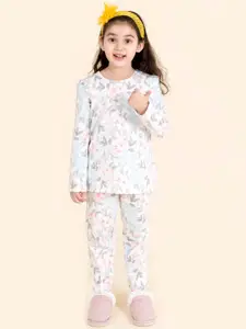 pspeaches Girls Floral Printed Pure Cotton Night Suit