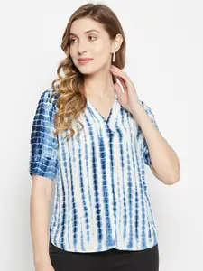 Ruhaans Tie And Dye Mandarin Collar Casual Shirt