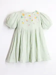 Cherry Crumble Girls Floral Embroidered Puff Sleeves Fit & Flare Dress