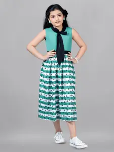 FASHION DREAM Girls Striped Tie-Up Neck Fit & Flare Midi Dress