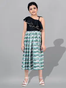 FASHION DREAM Girls Geometric Printed Ruffles Fit & Flare Midi Dress