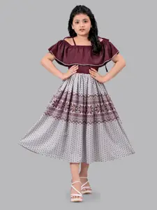 FASHION DREAM Ethnic Print Flutter Sleeve Fit & Flare Midi Dress