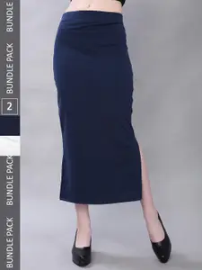 Selvia Women Pack Of 2 White & Navy Blue Saree Shapewear