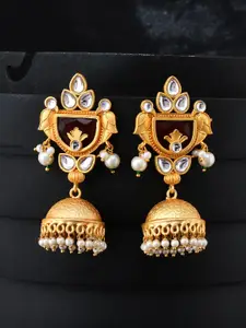 Silvermerc Designs Gold-Plated Contemporary Kundan Jhumkas Earrings