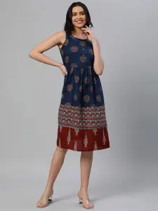 KAMI KUBI Ethnic Motifs Print A-Line Midi Dress