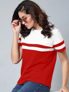 AUSK Colourblocked Round Neck Short Sleeves Cotton T-shirt