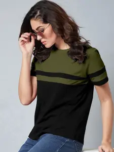 AUSK Colourblocked Round Neck Short Sleeves Cotton T-shirt
