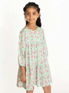 Campana Girls Long Sleeves Knee Length Empire Printed Viscose Rayon Dress