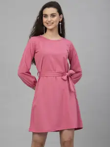 Selvia Round Neck Puff Sleeves A-Line Dress
