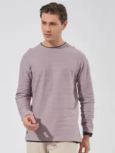 Maniac Men Self Design Long Sleeves Round Neck Cotton Slim Fit T-shirt