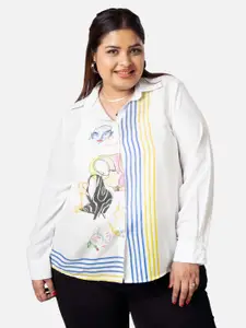 NEOFAA Plus Size Striped Spread Collar Casual Shirt
